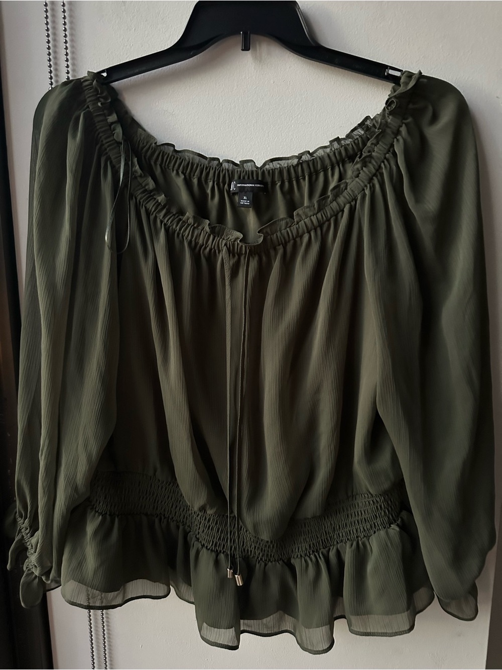 INC International Concepts Women’s Shirt Size XL Olive Green Peasant Blouse
